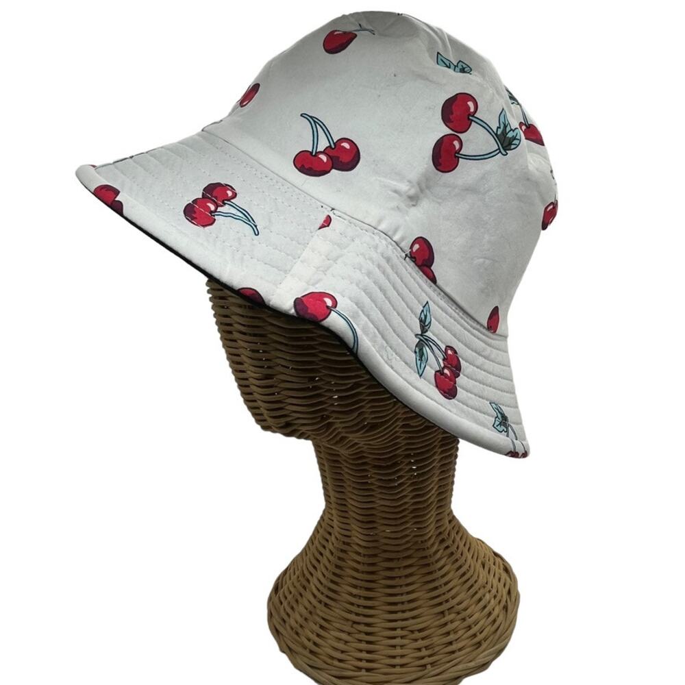 Bucket Hat Cherry Black Reversible Size 6 7/8 (ish) Retro 90s y2k Chic Canvas